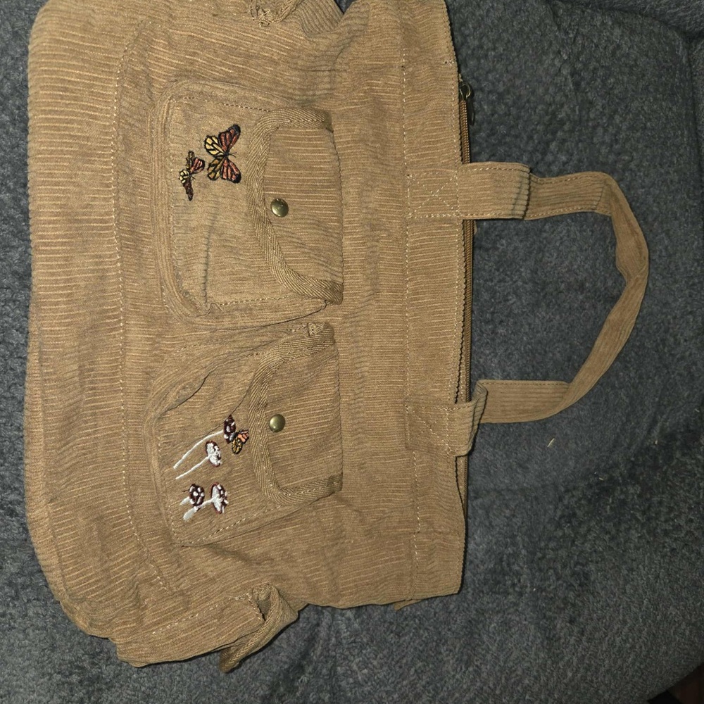 Hot Topic Tan Corduroy Tote with Butterfly Design